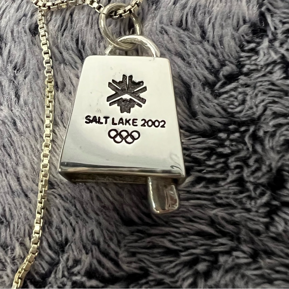 2002 Salt Lake Winter Official Olympics Sterling Micro Cheering Bell Necklace - Picture 2 of 8